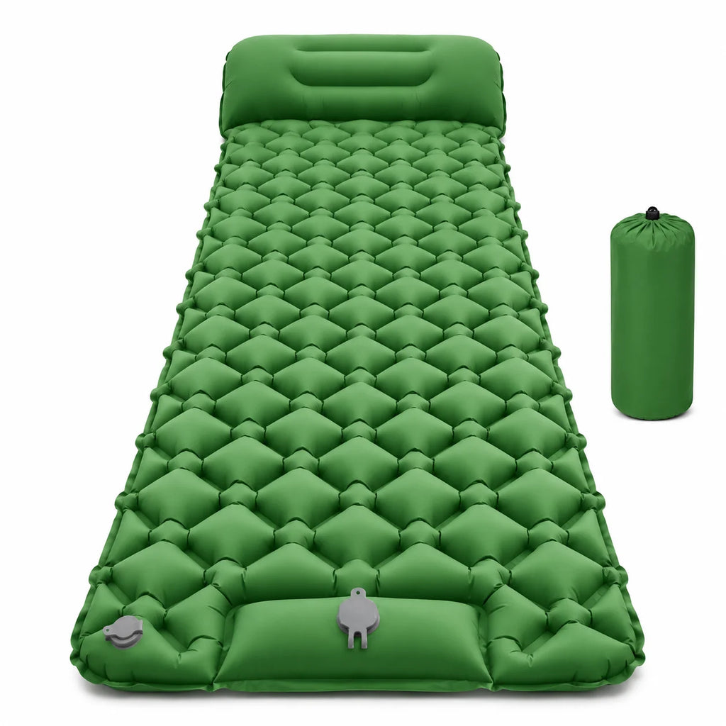 Matelas de camping autogonflant avec pompe à pied intégré en nylon TPU imperméable avec oreiller
