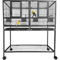 Grande Cage à Oiseaux en Fer Forgé sur Roulettes – Tiroir Coulissant, Perchoirs, Mangeoires – Idéale Perroquets, Calopsites, Inséparables & Pinsons