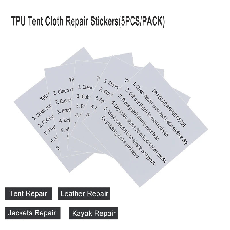 Patches de Réparation Tente en TPU – Lot de 5 Autocollants Imperméables pour Tente, Kayak, Veste