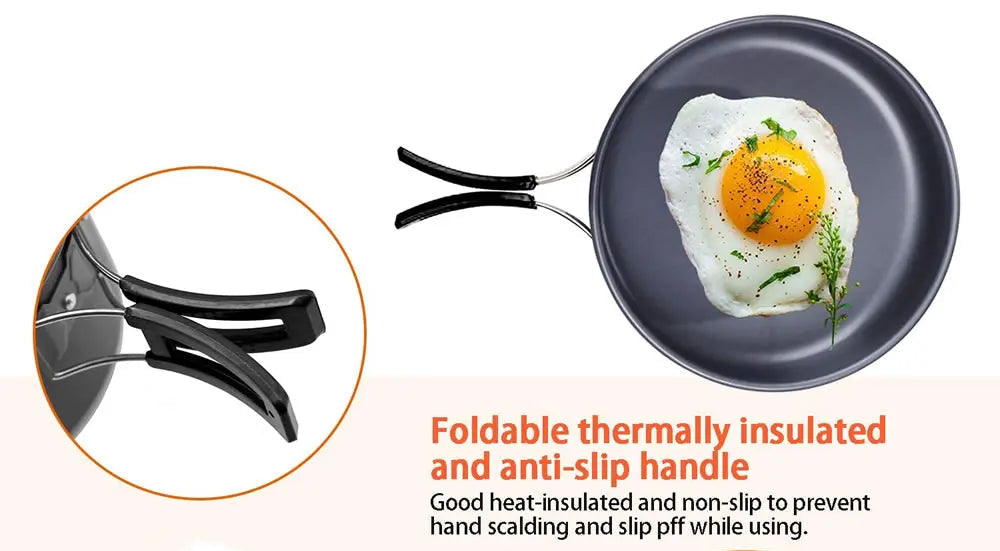 Kit de Cuisine Camping – Batterie de Cuisine Aluminium Anodisé, Casserole et Poêle pour 1-3 Personnes