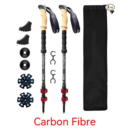 Bâtons de Randonnée Télescopiques Nordic – Carbone ou Aluminium, Poignée Liège EVA, 65–134 cm (Lot de 2)