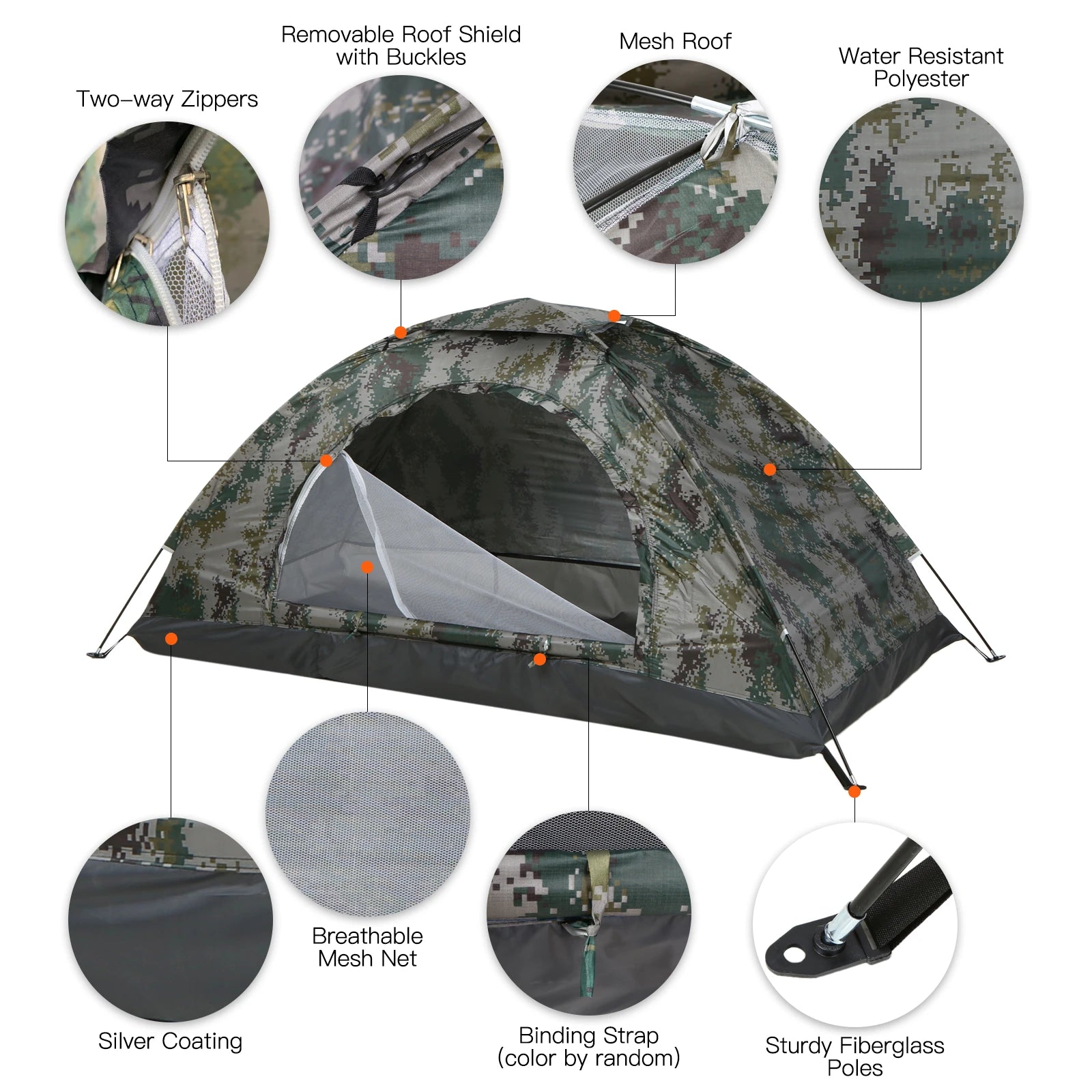 Tente de Camping Ultra-Légère 1/2 Personnes Couche Simple, Anti-UV UPF 30+, Randonnée & Camping