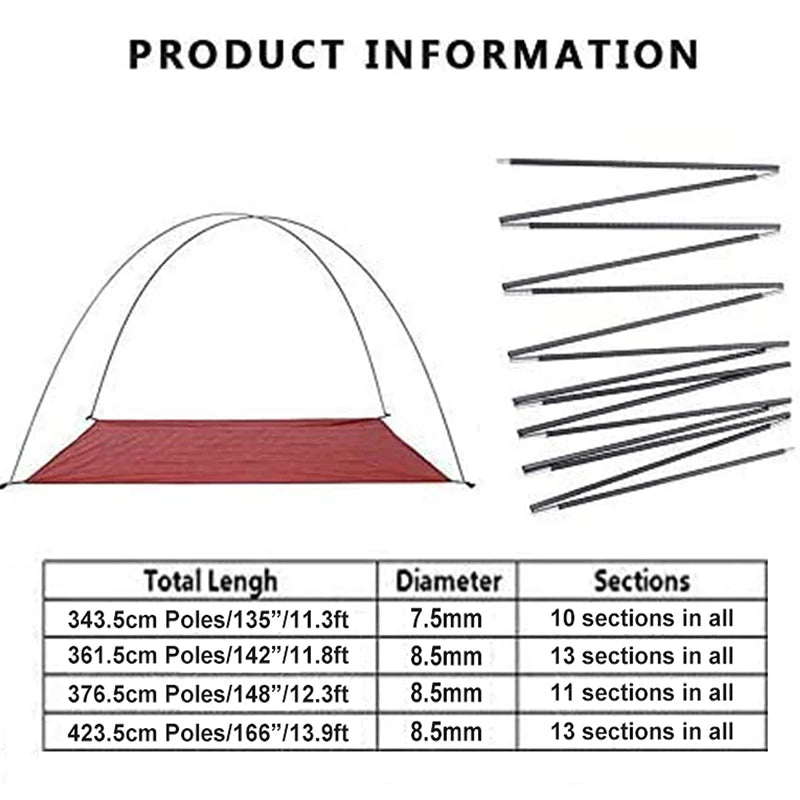 Mâts de Tente en Aluminium – 1 Paire de Tiges Légères de Remplacement pour Tente, Abri Solaire, Accessoires Camping