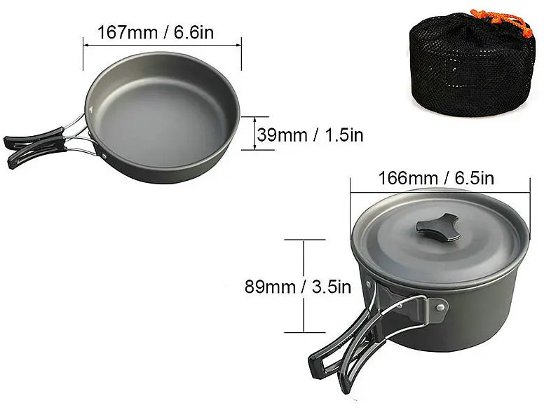 Kit de Cuisine Camping – Batterie de Cuisine Aluminium Anodisé, Casserole et Poêle pour 1-3 Personnes