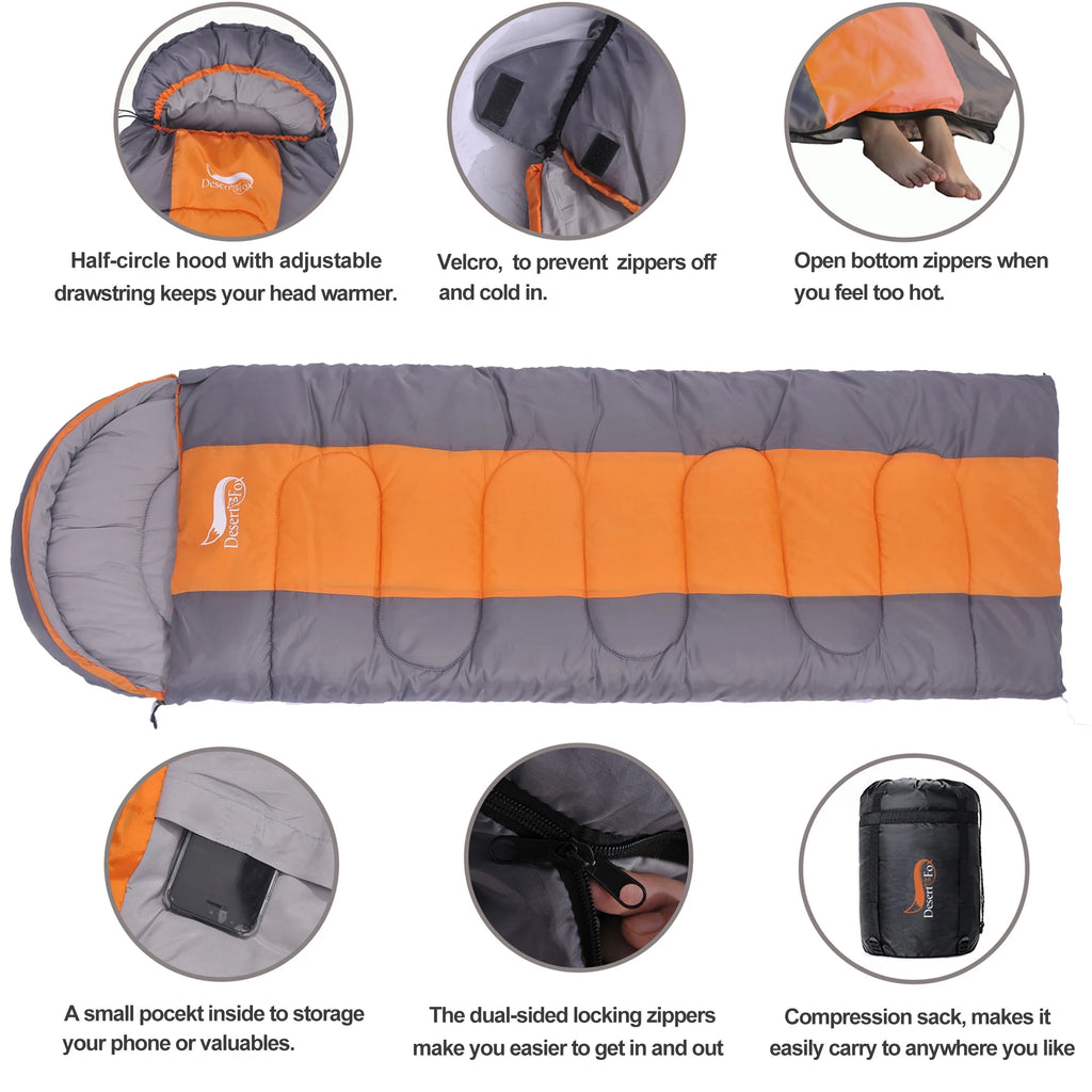 Sac de Couchage Chaud 4 Saisons – Adultes & Enfants, Camping, Randonnée, Voyage avec Sac de Compression