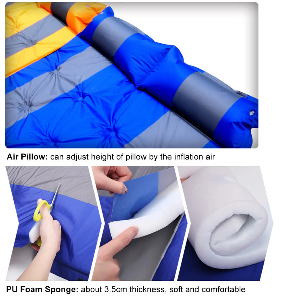 Matelas Auto-Gonflant 2 Personnes avec Oreillers Intégrés – Tapis de Camping Gonflable pour Tente