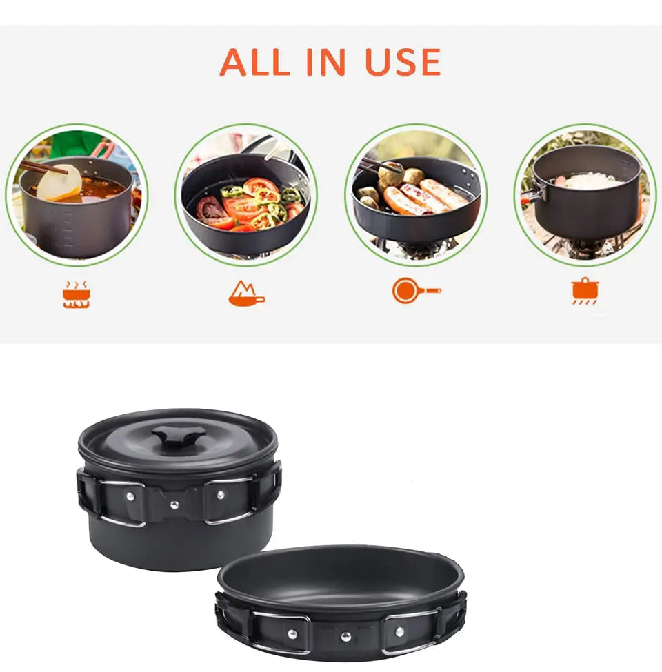 Kit de Cuisine Camping – Batterie de Cuisine Aluminium Anodisé, Casserole et Poêle pour 1-3 Personnes