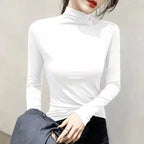 T-shirt Col Roulé Manches Longues Femme – Style Y2K, Mode Coréenne, Modal Élégant, Automne Hiver