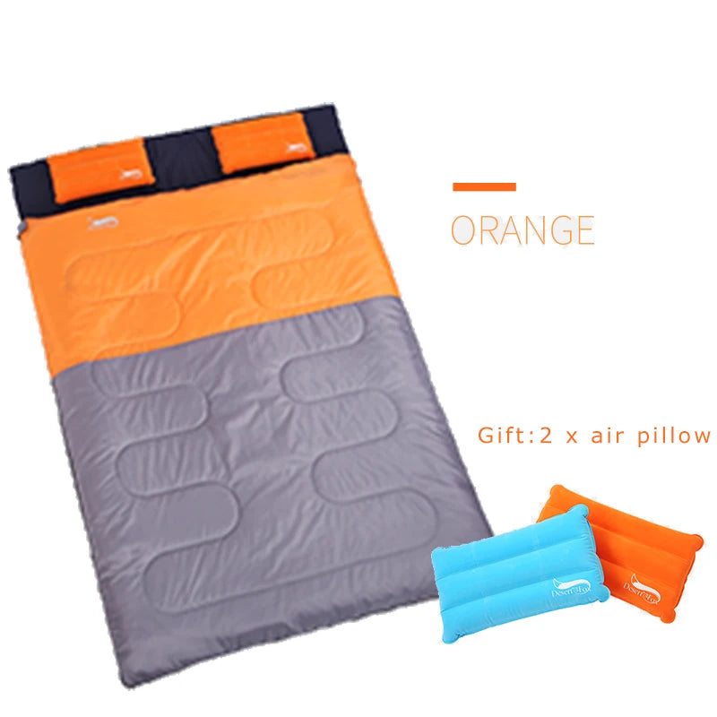 Sac de Couchage Double – Pour 2 Personnes – 2 Oreillers Gonflables Inclus – Camping, Voyage – 220x150cm