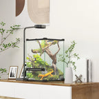 Terrarium en Verre pour Reptiles – Vivarium 12 L avec Couvercle en Grille Métallique, 20x20x30 cm, Noir