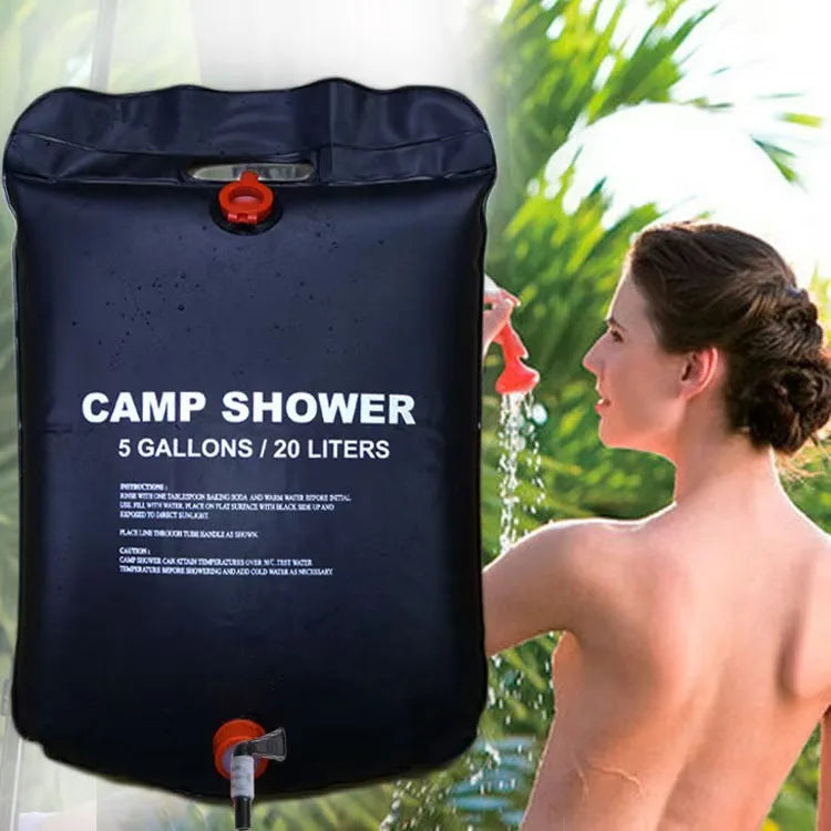 Sac de Douche Solaire 20L – Grande Capacité, Pliable et Portable pour Camping, Randonnée et Voyage avec Pomme de Douche