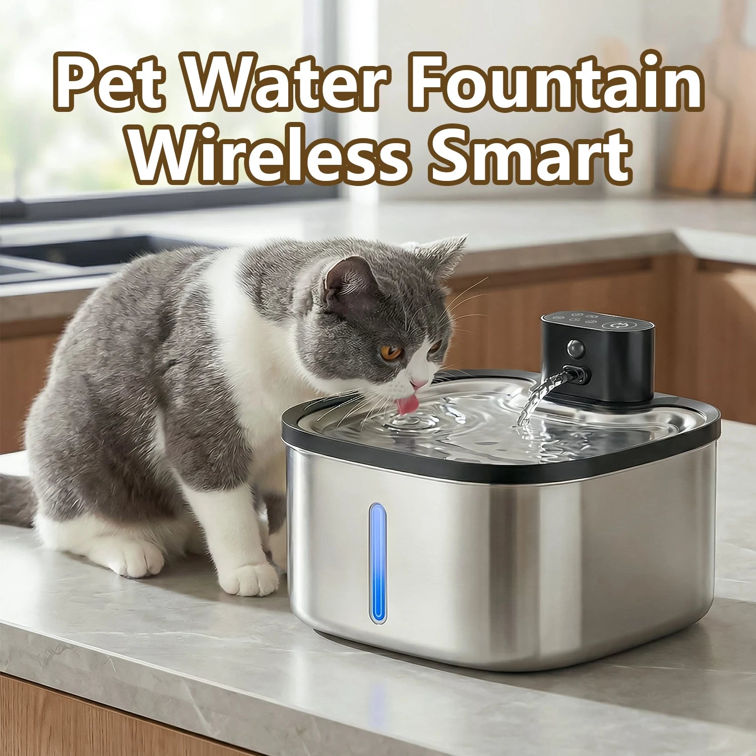 Fontaine à Eau Inox 3,5L pour Chat – Sans Fil et Rechargeable