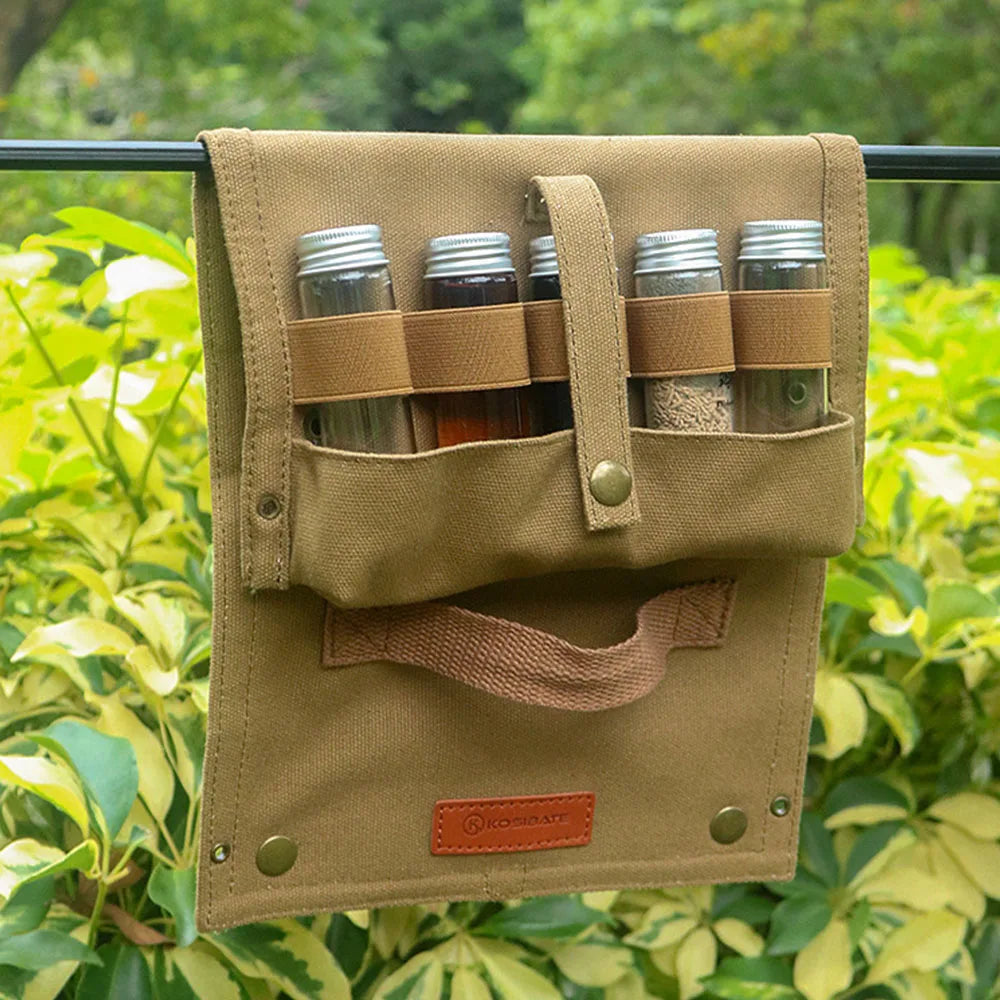 Kosibate Trousse à Condiments Portable pour Camping, Pique-nique et Barbecue – Rangement Flacons d'Épices (Sac Uniquement)