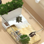 Terrarium Transparent pour Tortue – Séparation Sec/Humide avec Zone de Bain de Soleil et Plateforme d'Escalade en Plastique