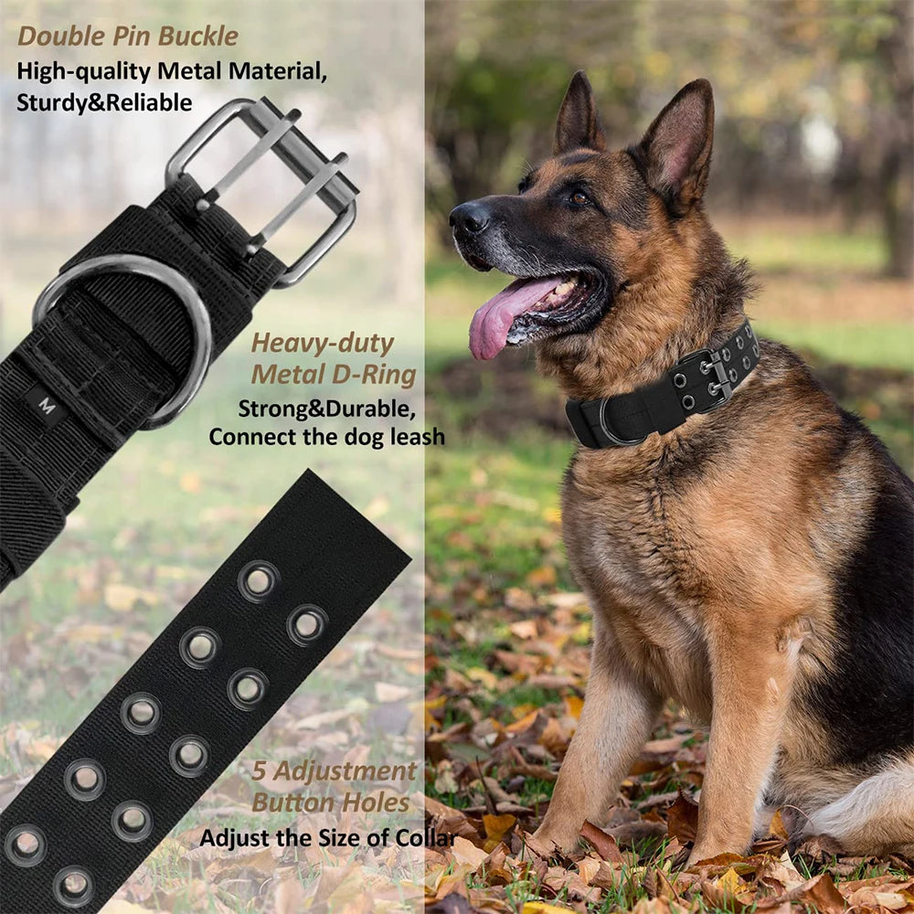 Collier Tactique Militaire pour Chien – Nylon Robuste, Réglable, pour Chiens Moyens et Grands