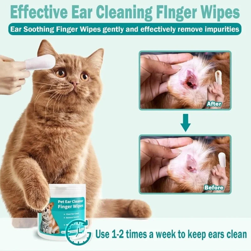 Lingettes Nettoyantes pour Oreilles d'Animaux – Doigtiers Jetables Anti-Acariens pour Chien et Chat – Lot de 50