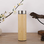 Tasse Thermos Bambou avec Affichage de Température – Bouteille Isotherme en Inox, Couvercle Rabattable, Écologique