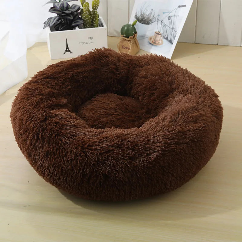 Corbeille Ronde en Peluche Longue pour Chat et Chien – Coussin Sofa Chaud, Idéal pour l'Hiver