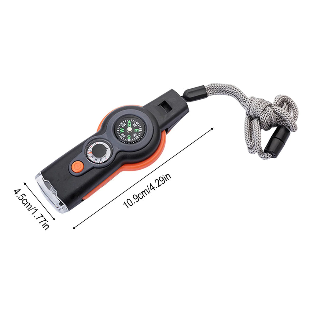 Sifflet de Survie 7-en-1 avec Lumière LED & Thermomètre – Kit d'Urgence Outdoor Randonnée Camping
