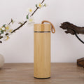 Tasse Thermos Bambou avec Affichage de Température – Bouteille Isotherme en Inox, Couvercle Rabattable, Écologique