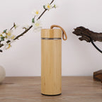 Tasse Thermos Bambou avec Affichage de Température – Bouteille Isotherme en Inox, Couvercle Rabattable, Écologique