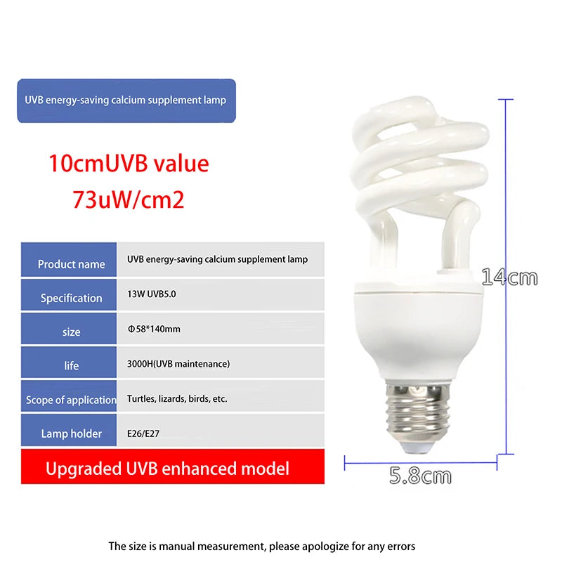 Lampe UVB pour Reptiles 13W/26W – Éclairage Économique à Rayons UV 5.0/10.0 pour Terrarium, Tortues, Lézards et Serpents
