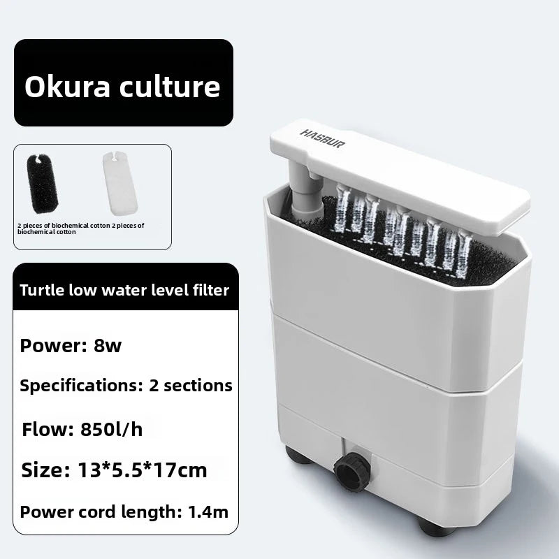 Filtre pour Aquarium Tortue Bas Niveau d'Eau – 3 en 1 Aspiration des Déchets, Purification & Écoulement Goutte à Goutte