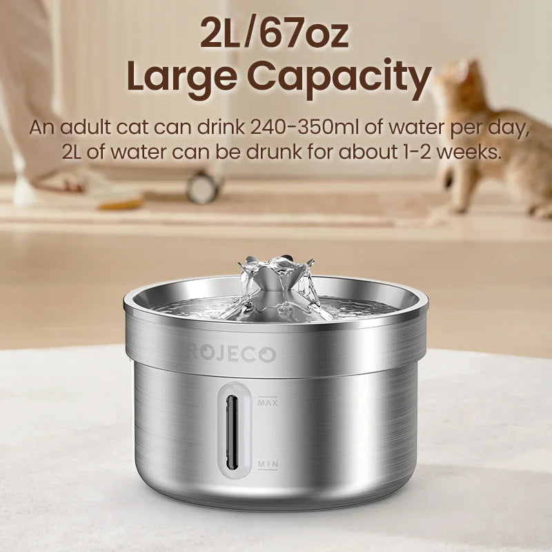Fontaine à eau ROJECO en acier inoxydable pour chats et chiens – Distributeur automatique intelligent, accessoires animalerie
