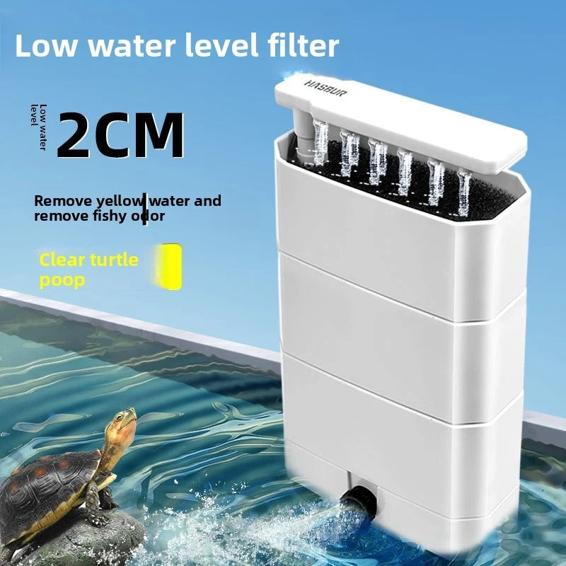 Filtre pour Aquarium Tortue Bas Niveau d'Eau – 3 en 1 Aspiration des Déchets, Purification & Écoulement Goutte à Goutte