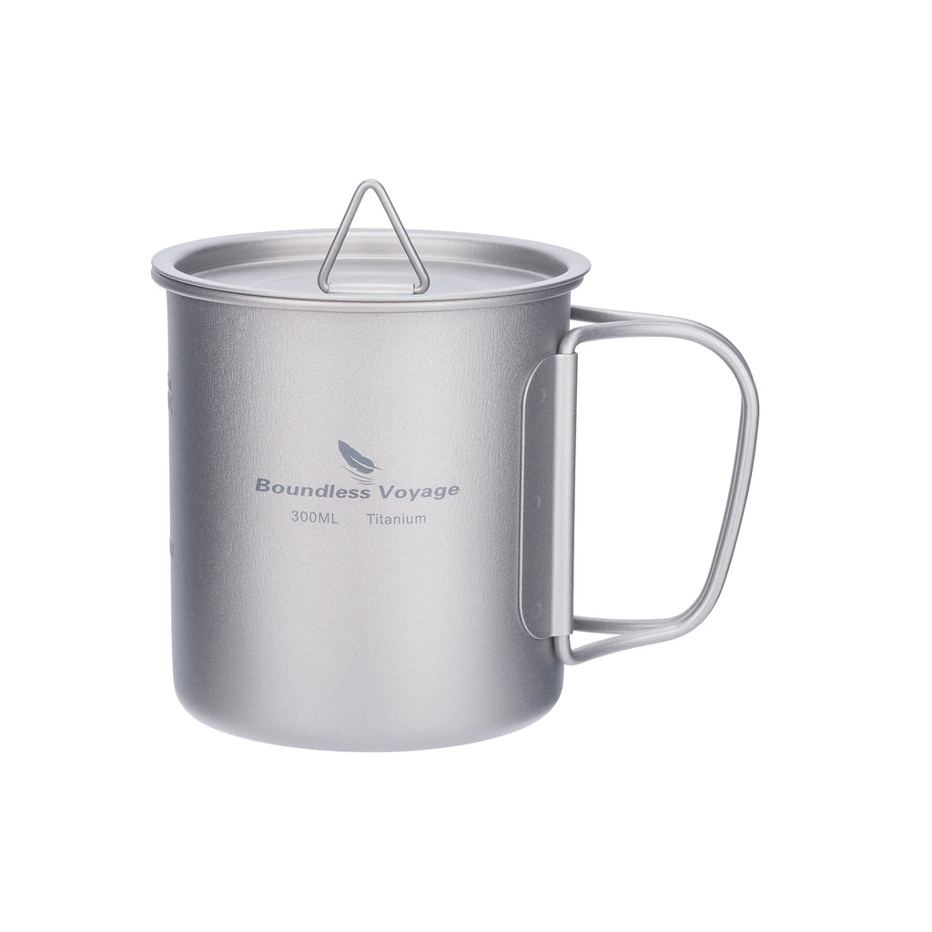Tasse en Titane avec Couvercle & Poignée Pliante  Mug Ultraléger pour Camping, Randonnée & Voyage | 200ml à 600ml
