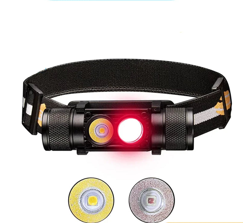 Lampe Frontale LED Rechargeable 90 CRI | Lumière Blanche 5000K + Rouge Profond 660nm
