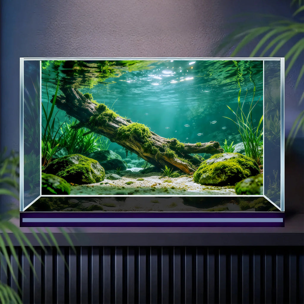 Sticker Fond d'Aquarium – Bois Mort Rivière, Décoration Paysage Sous-Marin, Ornement Bac à Poissons en PVC
