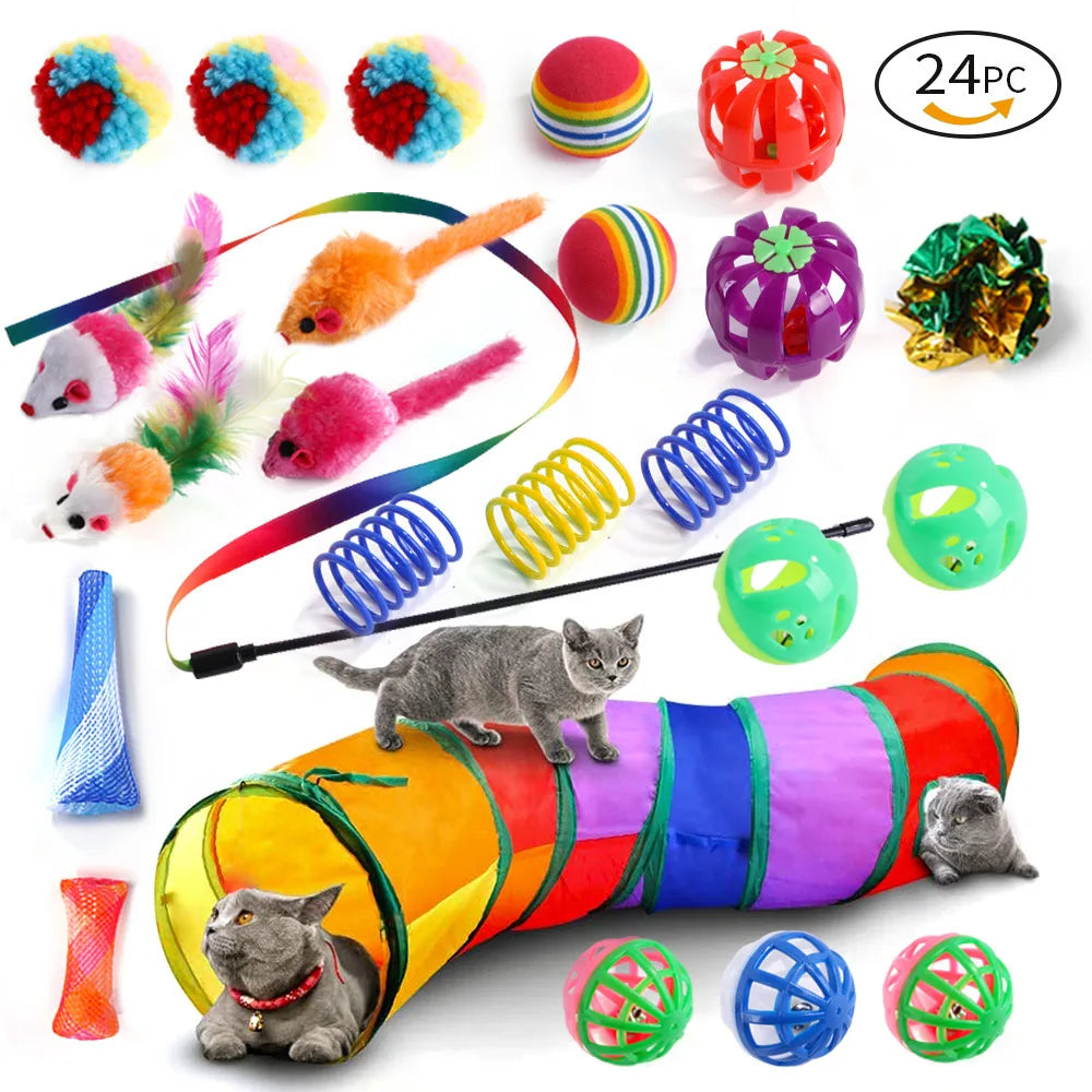 Set de Jouets Variés pour Chatons : Canne, Souris Sisal, Balle à Grelot et Accessoires