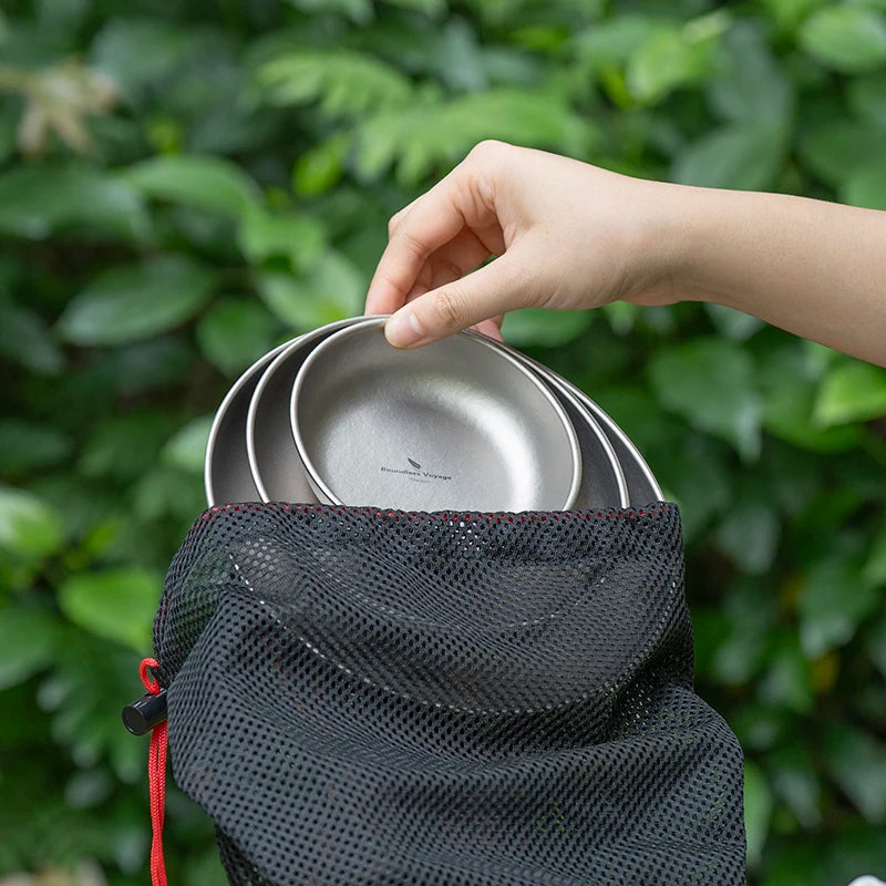 Assiettes Ultralight en Titane – Bol de Camping avec Sac Filet, Vaisselle Outdoor