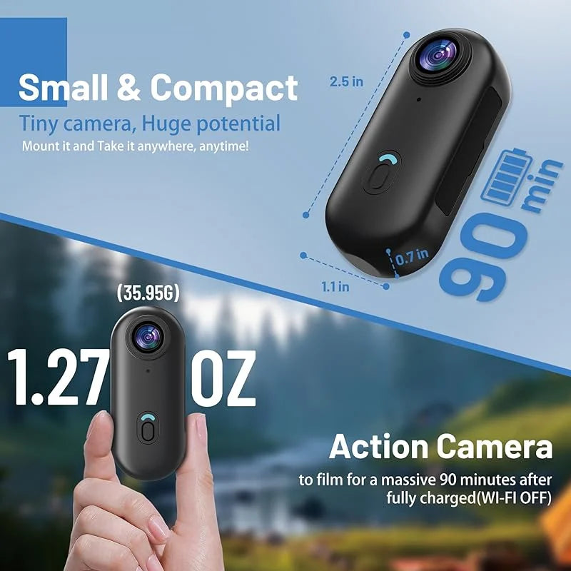 Mini Caméra d'Action 4K Pocket Magnétique – WiFi Sans Fil, Étanche, Enregistreur Corporel POV pour Casque et Vélo
