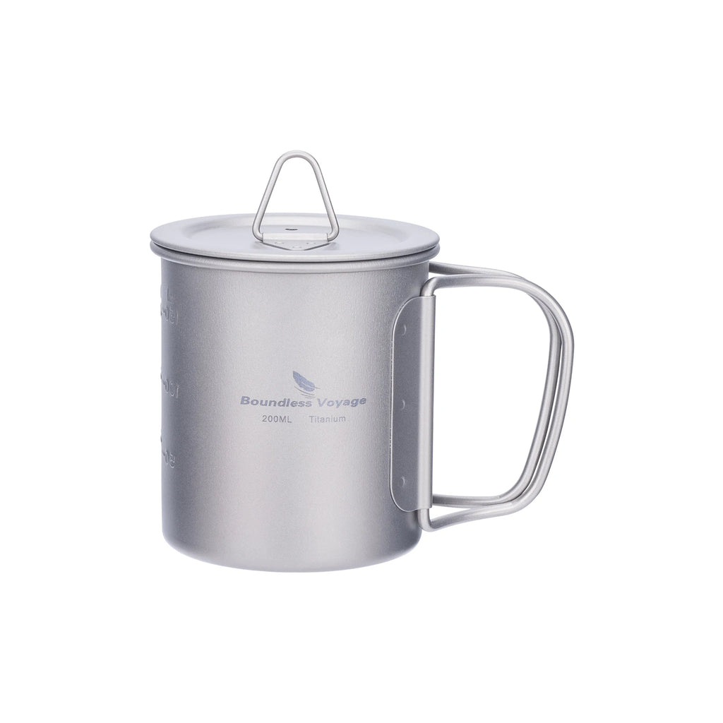 Tasse en Titane avec Couvercle & Poignée Pliante  Mug Ultraléger pour Camping, Randonnée & Voyage | 200ml à 600ml