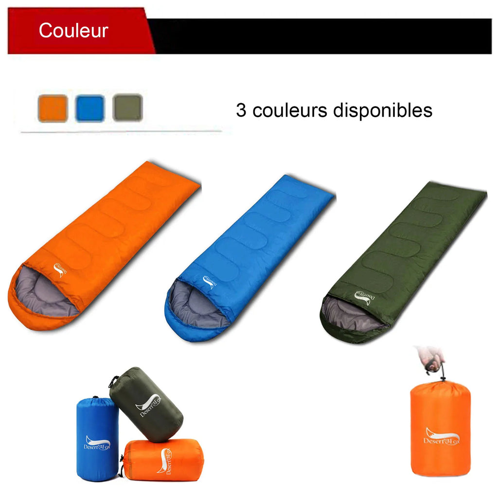 Sac de Couchage Compact Ultra-léger Enveloppe 3 Saisons avec Sac de Compression – Camping, Randonnée, Voyage