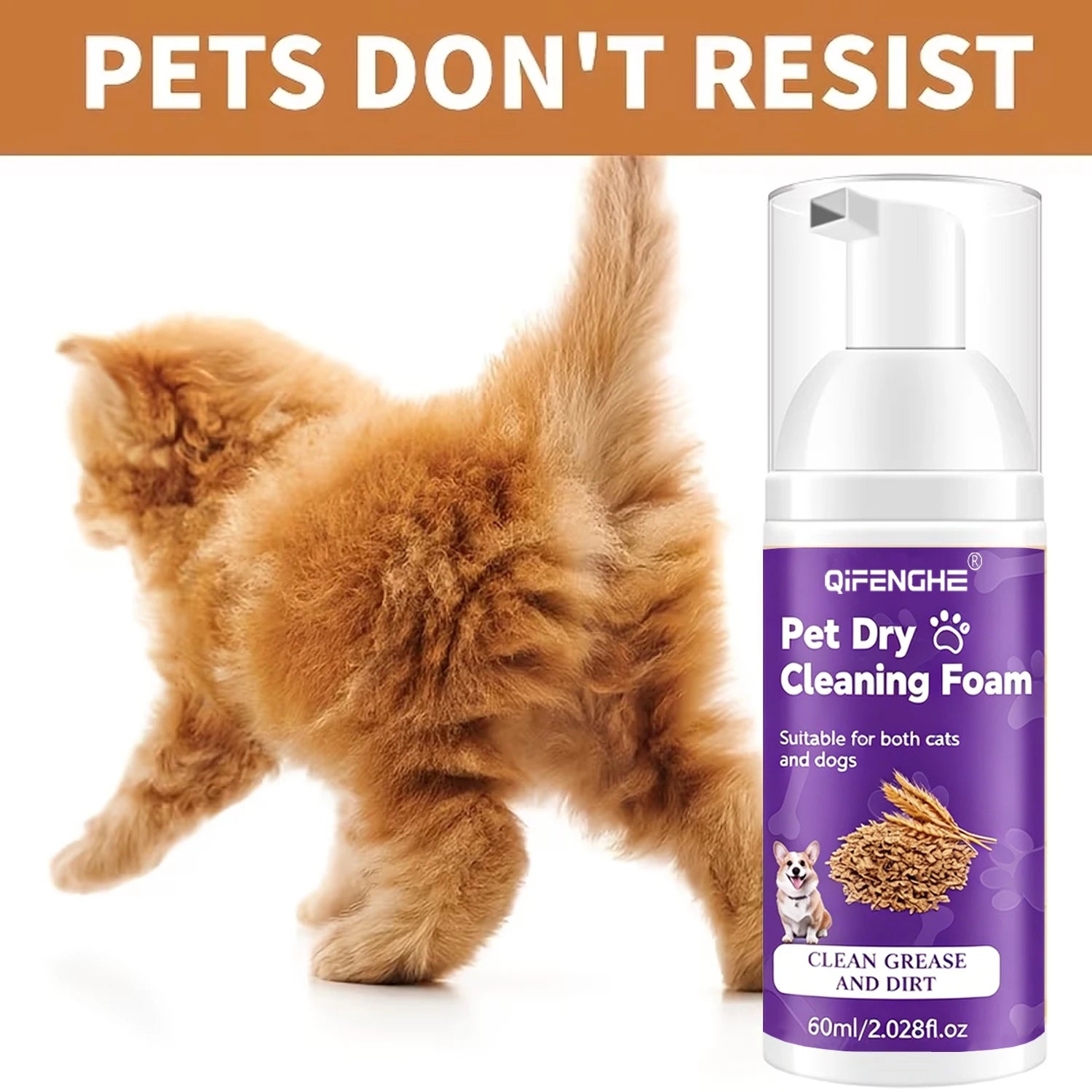 Shampoing Sec Mousse pour Chiens & Chats – Sans Rinçage, Déodorant & Nettoyant pour Chiot & Chaton