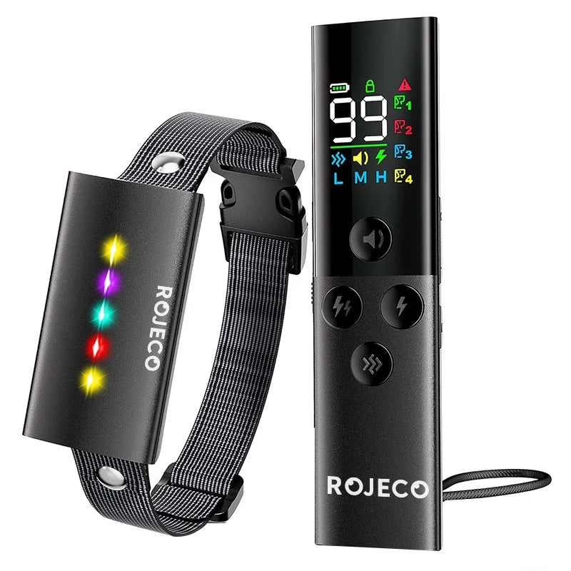 ROJECO Collier de Dressage Électrique Digital pour Chien – Rechargeable, Télécommande, IPX7 Étanche, Anti-Aboiement