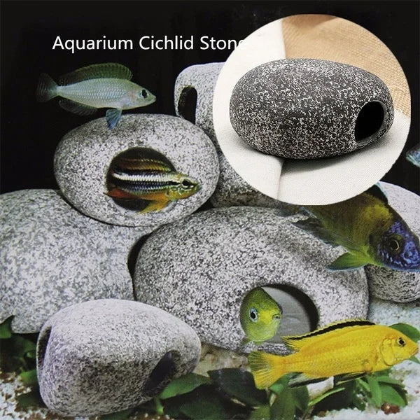 Grotte en Pierre pour Cichlidés – Ornement Aquarium, Bassin, Cachette pour Crevettes, Céramique (1 pièce)