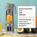Mixeur Portable Rechargeable USB – Blender À Main pour Smoothies, Milkshakes et Jus de Fruits