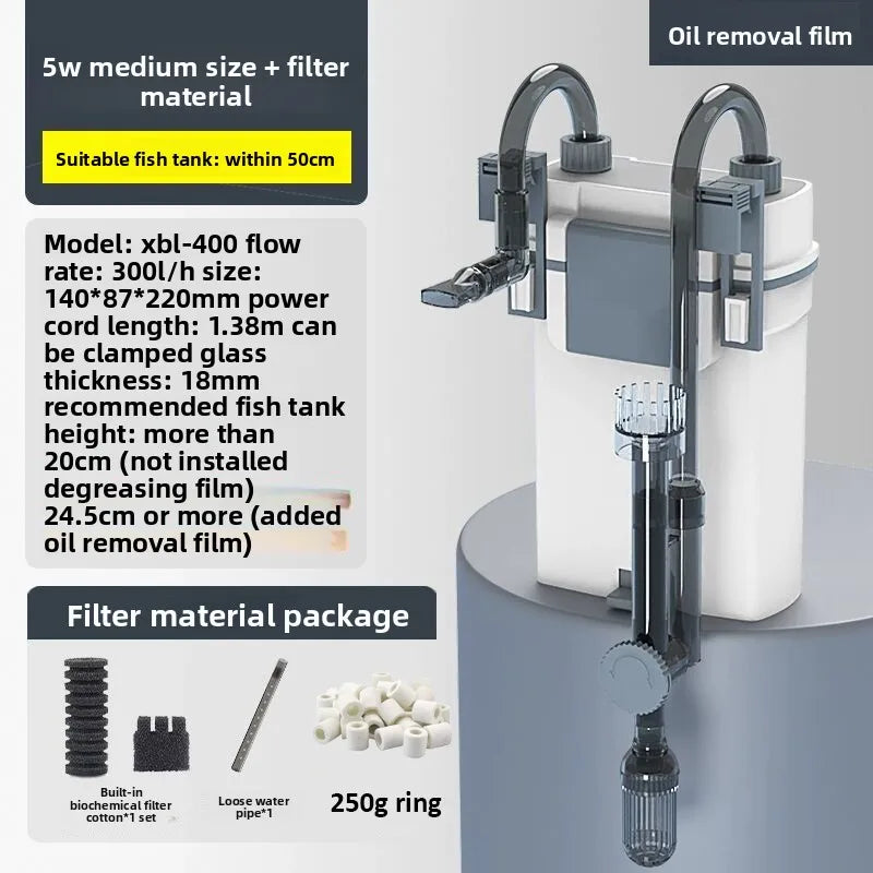 SUNSUN XBL Filtre Extérieur Mural pour Aquarium – Filtre à Baril, Membrane Anti-Huile, Matériaux Filtrants Intégrés