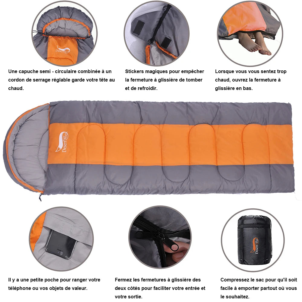 Sac de Couchage Léger 4 Saisons – Coton Chaud – Camping, Randonnée, Voyage – Bleu, Vert, Orange
