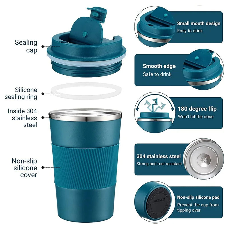Mug Thermos Isotherme en Inox 380/510 ml – Tasse de Voyage pour Café, Sports Outdoor, Chaud & Froid