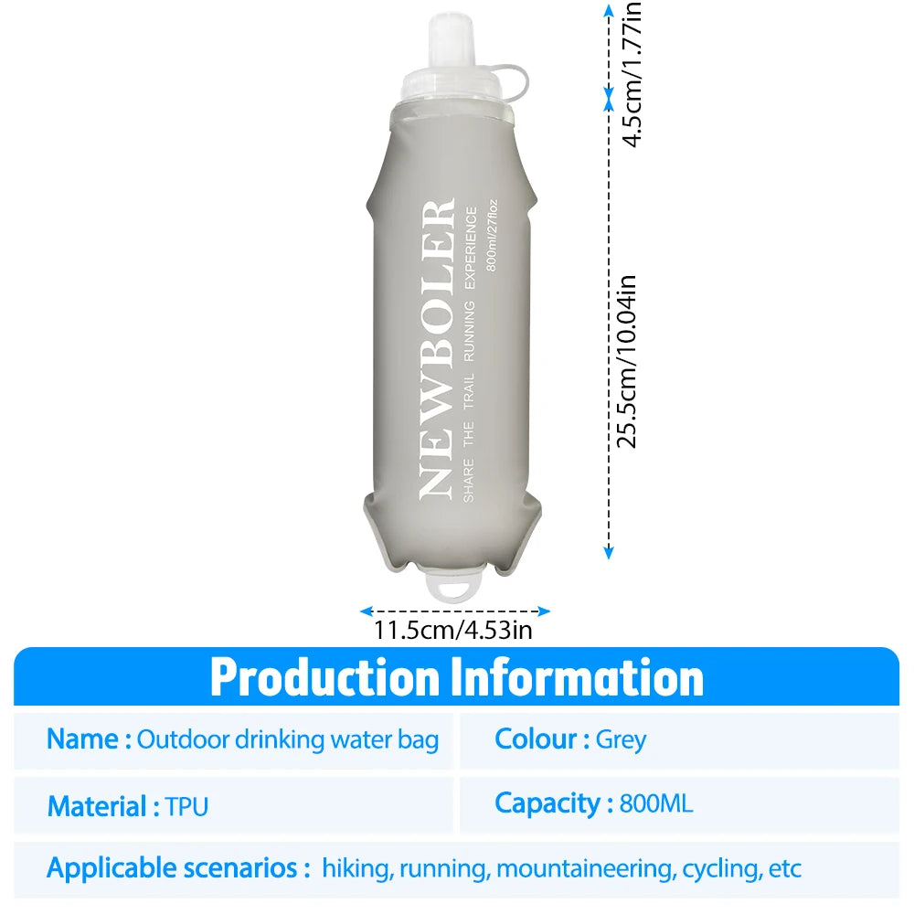 Gourde Souple Pliable en TPU – 500/800/1000ml – Idéale Course, Camping, Randonnée, Vélo, Fitness