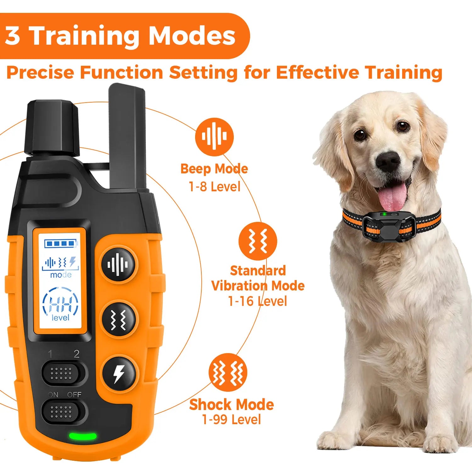 Collier de Dressage Électrique pour Chien 1000m – Télécommande, Étanche, Choc/Vibration/Son, pour Chiens de 2 à 55 kg