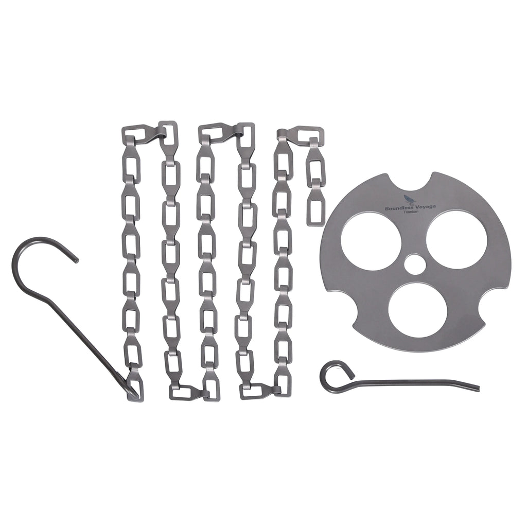Chaîne de Suspension en Titane avec Crochets et Anneau Fixe – Pour Pot, Tasse, Grill & Mangeoire