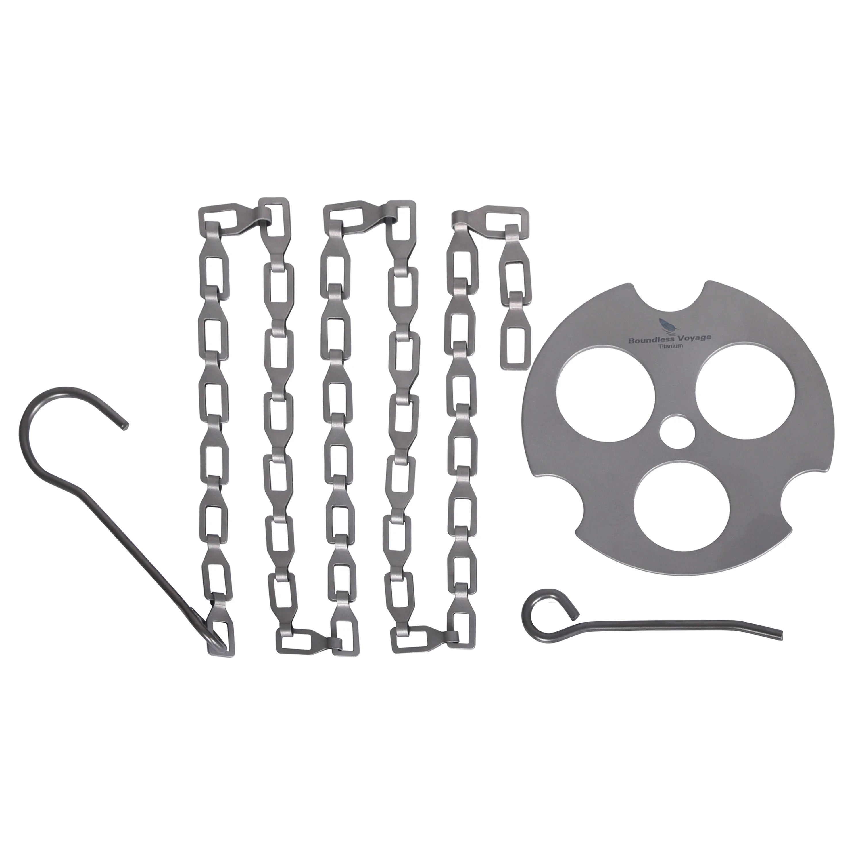 Chaîne de Suspension en Titane avec Crochets et Anneau Fixe – Pour Pot, Tasse, Grill & Mangeoire