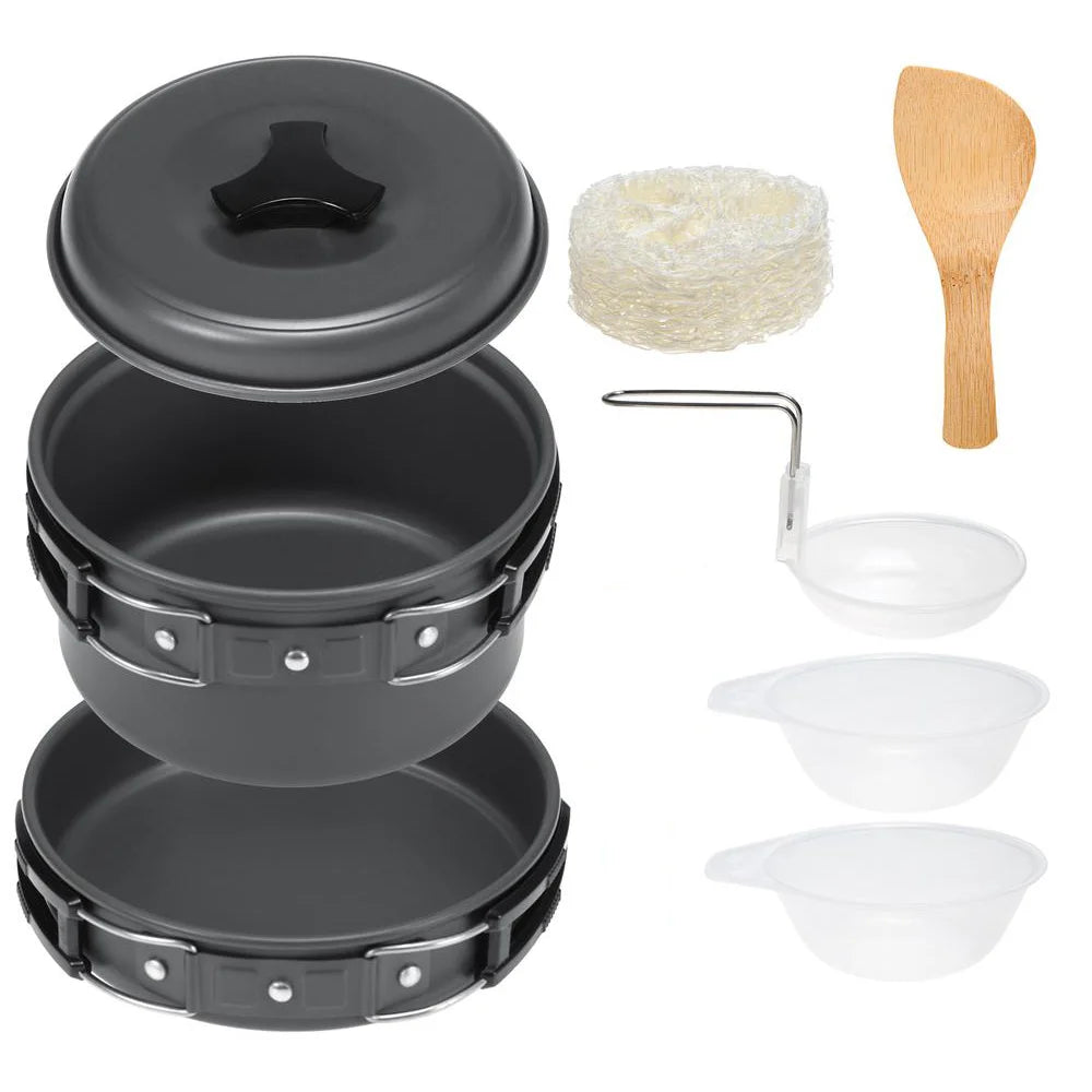 Kit de Cuisine Camping – Batterie de Cuisine Aluminium Anodisé, Casserole et Poêle pour 1-3 Personnes