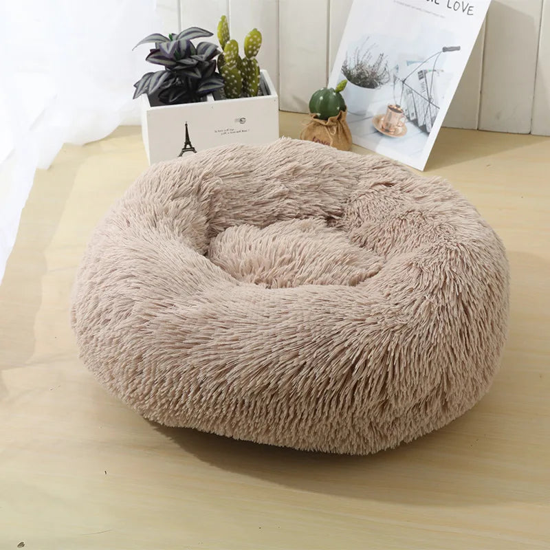 Corbeille Ronde en Peluche Longue pour Chat et Chien – Coussin Sofa Chaud, Idéal pour l'Hiver